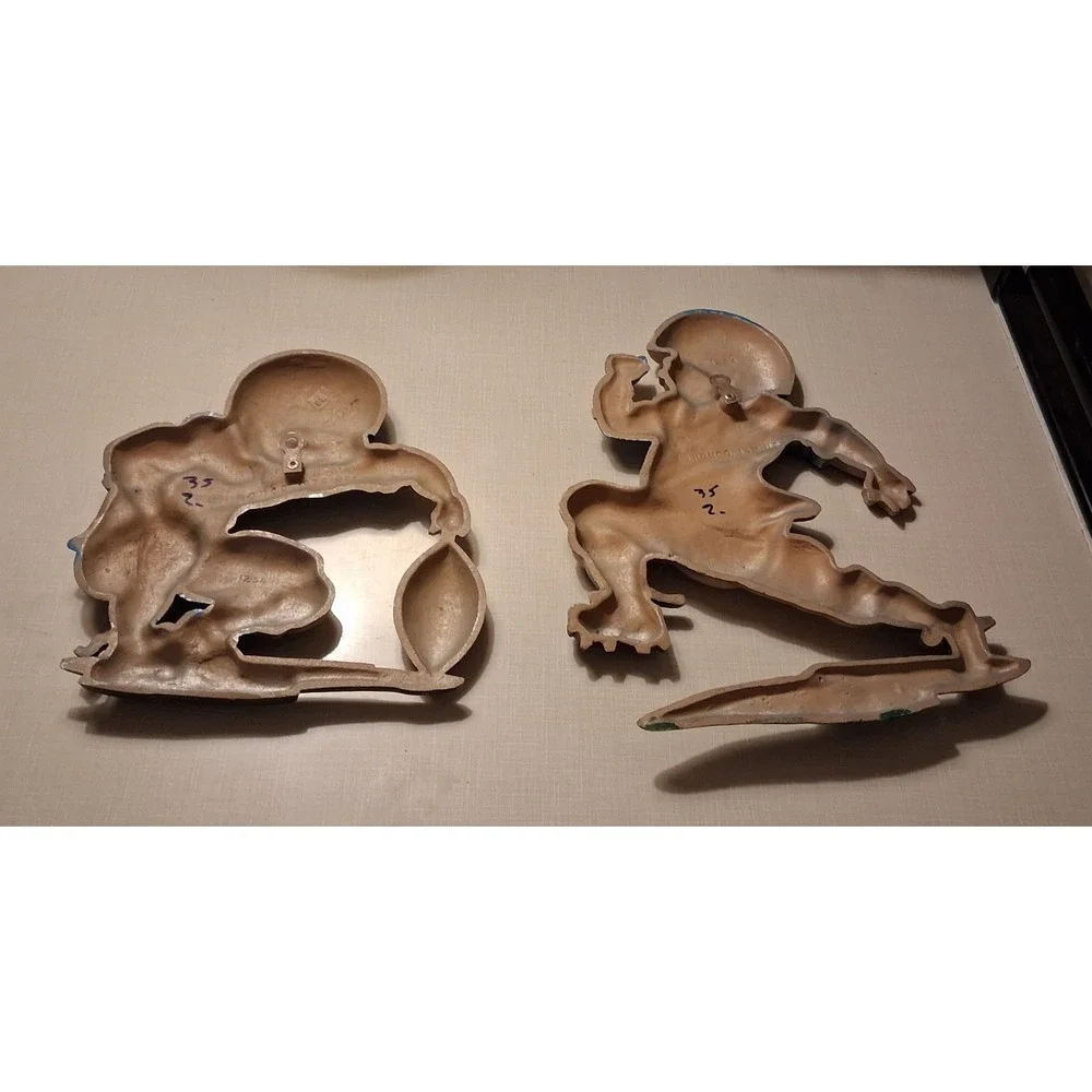 Vintage 1976 HCM Cast Aluminum Football Player Wall Plaques Pair USA
